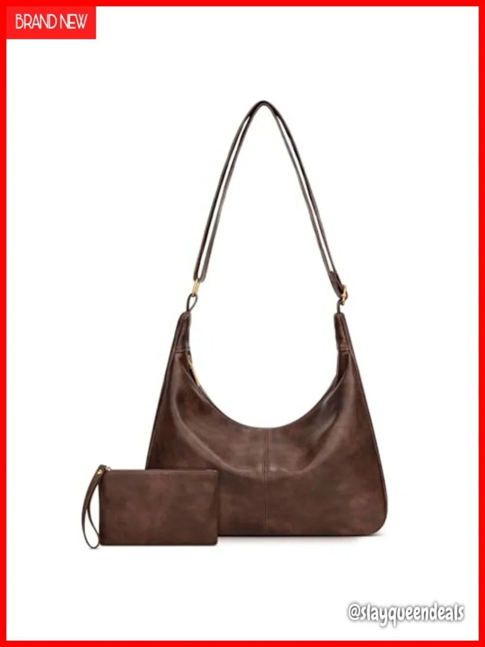 Slouchy Hobo Bag Shoulder Purse Vegan Leather Adjustable Strap Roomy Pockets